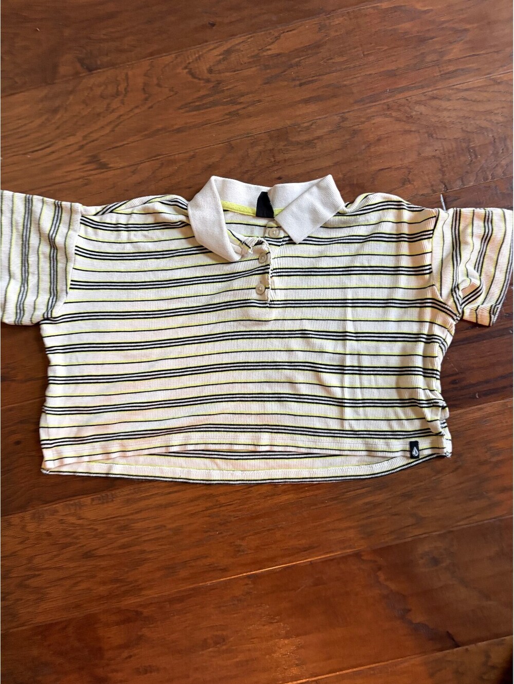 Volcom Striped Polo Crop Top Shirt Size Small 7-8
